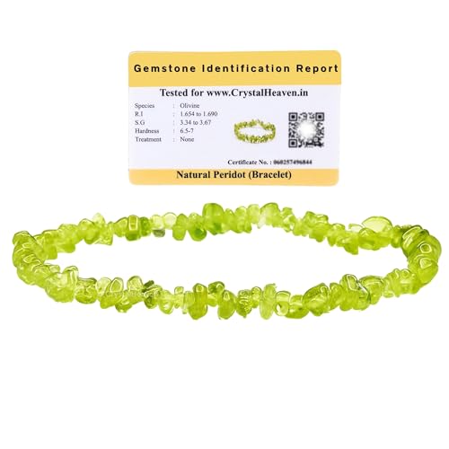 Image of Certified Peridot Bracelet for Women Men with Healing Crystal and Reiki Stone - Beautiful Gemstone Beaded Bracelet for Balance, Harmony & Positive Energy (Chips Stone Beads)