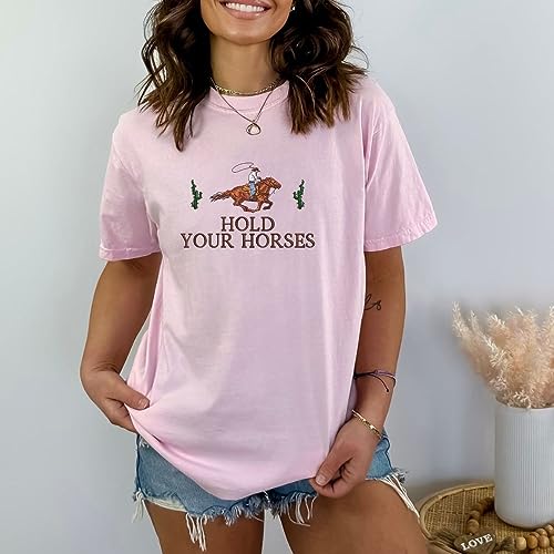 Embroidered Hold Your Horses Sweatshirt, Funny Idiom Quote Tee Gift, Cute Animal Hoodie Embroidery, Cute Horse Gift, Present for Her, Cute Animal Lover Gift2