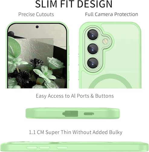 Image of Elzzi Magnetic Magsafe for Samsung S24 5g Case, Upgraded [Full Camera Protection] [Compatible with Magsafe] [Translucent Matte] Shockproof Protective Phone Case for Men & Women - Light Green