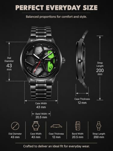 Image of V2A Men's Analog Automotive Inspired Wheel Rim Design Wrist Watch | Stainless Steel Bracelet| Quartz Movement | 30M Water Resistant | Premium Black Metal Strap Watch for Men | Casual & Formal