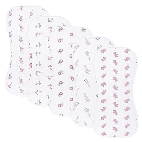Image of sleepyturtle 5 Pack Baby Burp Cloths, Unisex Newborn Burping Cloths, Soft and Absorbent Muslin Cotton, Large Size for Newborn, (Pink-cjl)