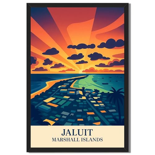 Framed Jaluit Marshall Islands Sunset Poster Canvas Print Art, Modern