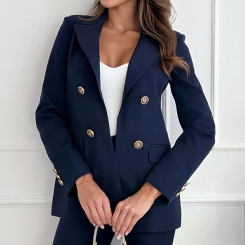 Business Blazer for Women Casual Lapel Double Breasted Suit Jacket Fall Long Sleeve Work Offiice Long Coats Blazers2