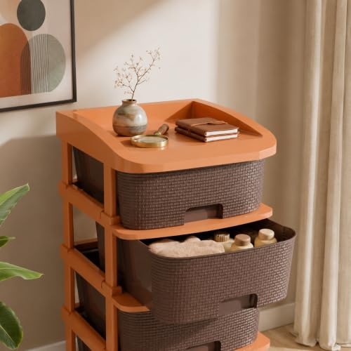 Image of Jefa Plastic Modular Drawer Storage Organizer | Multipurpose Storage Chest with Anti-Slip Design | Large Capacity Drawer Rack for Clothes, Shoes, Office & Home Use (Brown, 2)