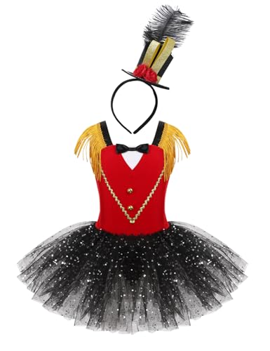 Agoky Disfraz de Circo para Niña Maillot de Ballet con Tutú Vestido Domadora de Circo Ringmaster Disfraz de Fiesta Halloween Carnaval H Rojo 2-3 años