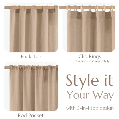 Image of jinchan Linen Curtains Light Filtering Back Tab 100x108 Inch 1 Panel Taupe
