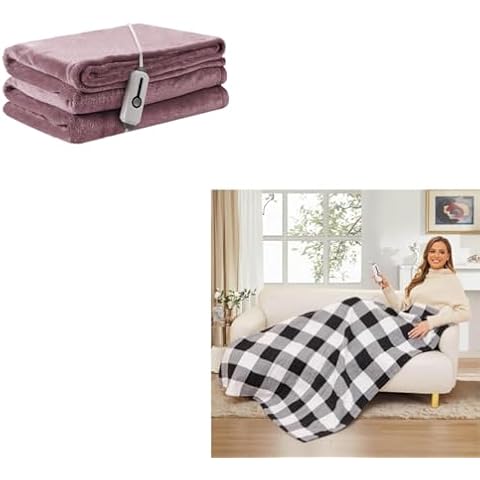 LaffyLo Electric Heated Blanket Throw Size 50" x 60" Breathable Warm Flannel Fabric Blankets Purple & Black-White Cover