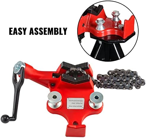 VEVOR Screw Bench Chain Vise 1/8 to 5 inch Pipe Capacity, Heavy Duty Bench Chain Pipe Vise w/ A Crank Handle, Neoprene-Coated Jaw, Cast Iron Material Ideal for a Variety of Pipes
