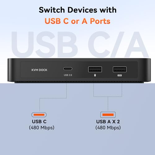 TobenONE USB C KVM Switch 1 Monitor 2 Computers 4K@120Hz HDMI, KVM Switches 2 Computers with 3 USB Devices and 100W PD Charging, Button Control Suitable for Windows/Chrome OS/MacOS, Plug and Play - Thumbnail 5