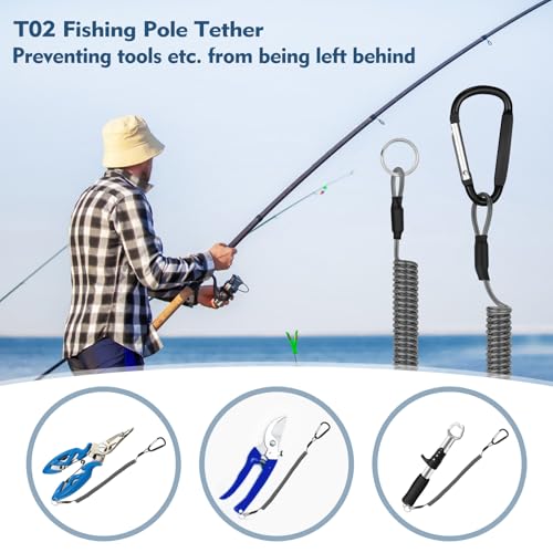 4Pcs Heavy Duty Fishing Lanyard, Retractable Tool Lanyard, Steel Wire Coiled Lanyard, Kayak Fishing Accessories, Fly Fishing Tools, Fishing Gear Lanyard Tether Accessories with Alloy Carabiner Clip - Thumbnail 7
