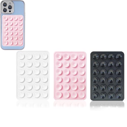 Leeneen - Leeneen Lot de 3 ventouses adhésives pour téléphone portable, coque murale pour téléphone de voiture, alimentation mobile (blanc, rose, noir)