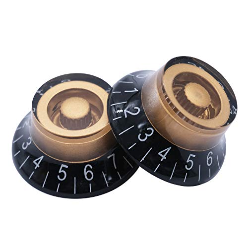 Mxuteuk 4Pcs Bell Knobs Black W/Gold Custom Electric Guitar Bass Top Hat Knobs Speed Volume Tone Amp Effect Pedal Control Knobs Knob-S33 #TOP2