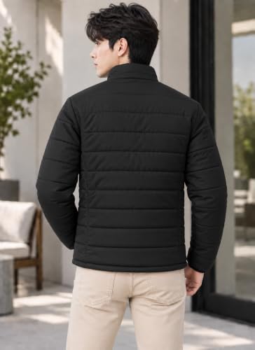 Image of TAGAS JACKET|mans Winter Puffer Jacket| Men's Solid Black Quilted Puffer Jackets | Lightweight Warm Winter Wear | Full Sleeve Front Zip Closure | Casual Outdoor Travel Jacket for Men