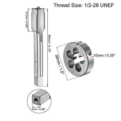 Uxcell 1/2-28 Unef Tap And Die Set With 38Mm Round Die Stock Handle Wrench, High Speed Steel Machine Thread Tap And Round Die Threading Tool #TOP1