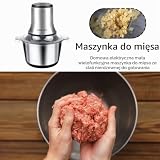SOKANY Elektryczna maszynka do mielenia mięsa 800 W, z miską ze stali nierdzewnej 3L, mały robot z 2 stopniami prędkości i 4 ostrzami ze stali nierdzewnej