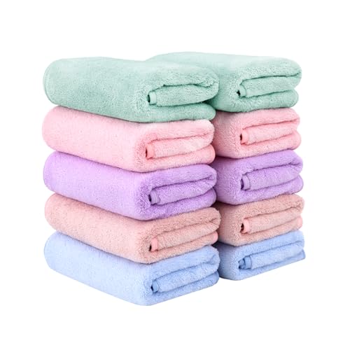 フェイスタオル マイクロファイバー 10枚組 35×75cm フワフワ 吸水 速乾 耐久性 ホテル仕様 家庭用 業務用 サロン エステ タオル (5色)