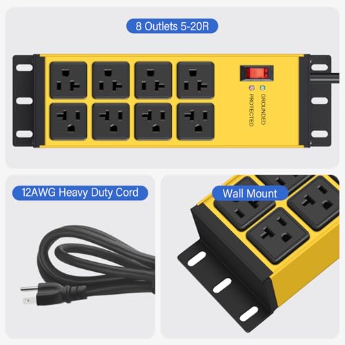 Image of CCCEI 12 Gauge Heavy Duty Power Strip, 8 Ports, Yellow, 4FT.
