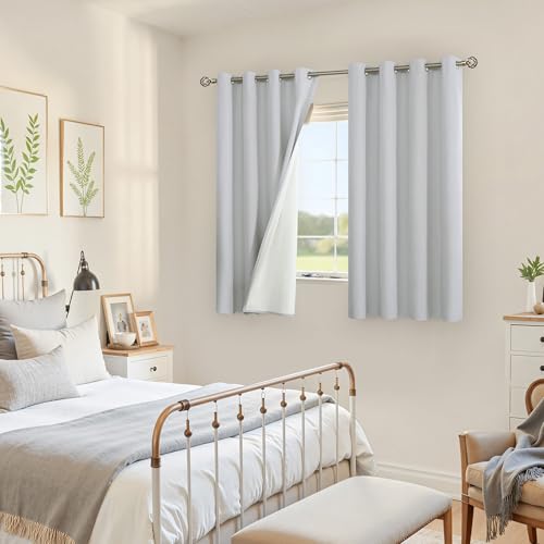 Image of YoungsTex Light Grey Linen Blackout Curtains 45 Inch Length for Bedroom, Room Darkening Drapes with Grommets Thermal Insulated for Short Window, 2 Panels, 52 X 45 Inch