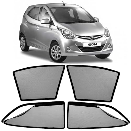 Image of AutoStory Magnetic Car Sunshade for Hyundai Eon | Front Half Cut for Mirror Visibility + Rear Full Coverage with Zipper | Heavy Heat & UV Protection | Privacy Side Window Curtains Shades