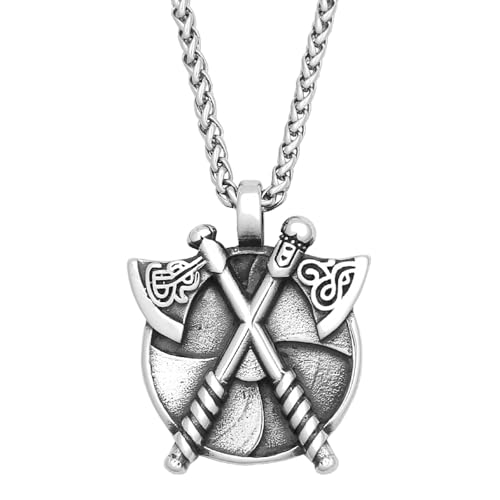 Collier Viking double hache en acier inoxydable pendentif celtique pour homme et femme