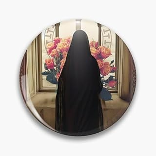 SM4U Decorative Round Pin Button with Silhouette and Roses Design, 5.8 cm