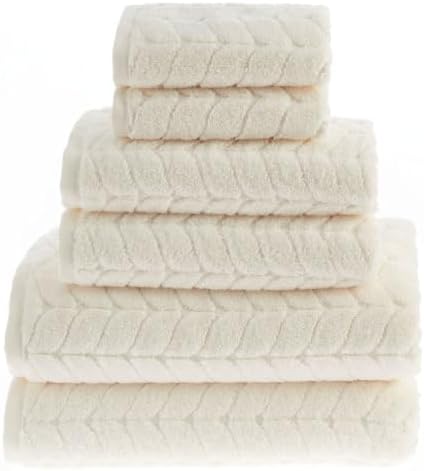 BAGNO MILANO Turkish Cotton Ultra-Soft Plush Absorbent Quick Dry Bathroom Towel Set, Made in Turkey (Cream, 6 pcs Towel Set)