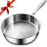 EWFEN 12 Inch Tri-Ply Stainless Steel Frying Pan, 5 Quart Deep Saute Pan, Compatible with All Cooktops Up to 600℉, Induction Skillet, Dishwasher and Oven Safe, Fast & Even Heat