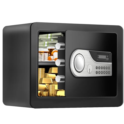 Image of 1.3 Cuft Small Safes for Home, Security Safety Box with Programmable Keypad, Spare Keys and Removable Shelf, Money Safe for Cash, Personal Safe for Documents Money Valuables