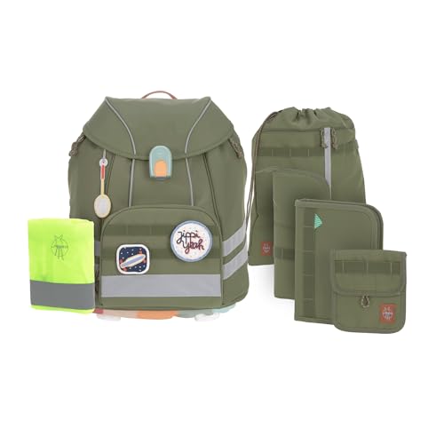 LÄSSIG 7-teiliges Schulranzen Set Kinder/School Set Flexy Unique Olive