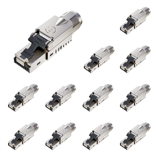 FGB 10 Gbps RJ45 CAT7 Netzwerkstecker LSA Geschirmt Werkzeuglos für Verlegekabel 600MHz für Patchkabel Verlegekabel CAT7 CAT6A, 12 Stück