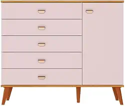 Bartira Cômoda Infantil Ternura Rosa Wood MDP 106cm com 5 Gavetas e 1 Porta
