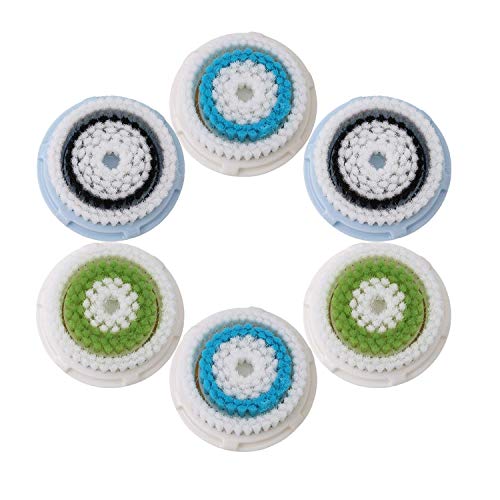 Facial Cleansing Brush Head Replacement, Facial Cleansing Brush Head, For Clogged and Enlarged Pores(2Blue 2Blue Sensitive 2Green)