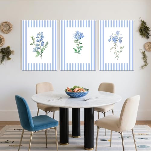 DAXINGJ Blue Floral Wall Art Set of 3, Cottagecore Botanical Canvas Decor by DAXINGJ - Used condition - Image 5