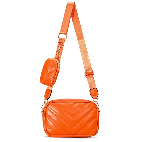 Image of Herald Chevron Quilted Small Crossbody Bag with Coin Purse Pouch, Women Square Camera Side Shoulder 2 Size Handbags (Orange)