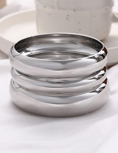 Image of Chunky Gold Bangle Bracelets for Women, Dainty 14k Gold Plated Big Stackable Bangles Set, Trendy Statement Cuff Bracelet Stack Fashion Jewelry Gifts