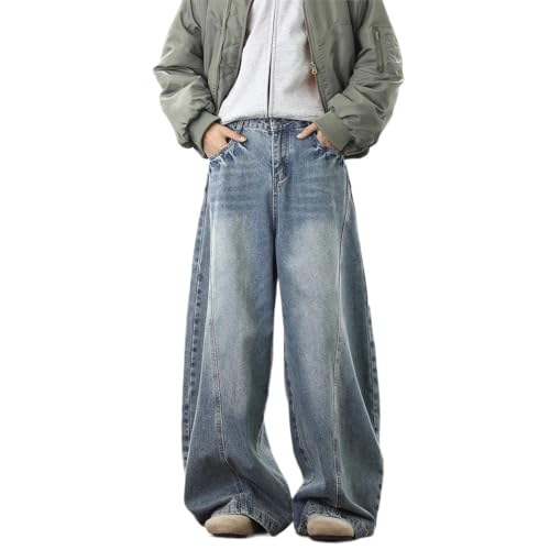Men Baggy Wide Leg Denim Pants Washed Jeans Loose Fit Streetwear Casual Straight Trousers