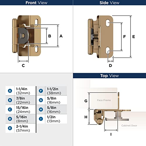 Amerock Bpr8719Cz | Cabinet Hinge | 1/2 In (13 Mm) Overlay Single Demountable | Partial Wrap | Champagne Bronze | Kitchen Cabinet Door Hinge | 1 Pair/2 Pack | Functional Hardware #TOP3