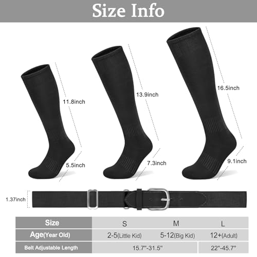 YSense Baseball Socks for Youth, Softball Soccer Calf Tube Socks & Belt Combo Set for Boys Girls Women Men School Sports2