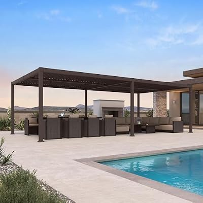 PURPLE LEAF 13' x 25' Louvered Pergola Outdoor Adjustable Louvre Shade Modern Patio Aluminum Pergola with Retractable Roof for Deck Backyard Garden Hardtop Gazebo