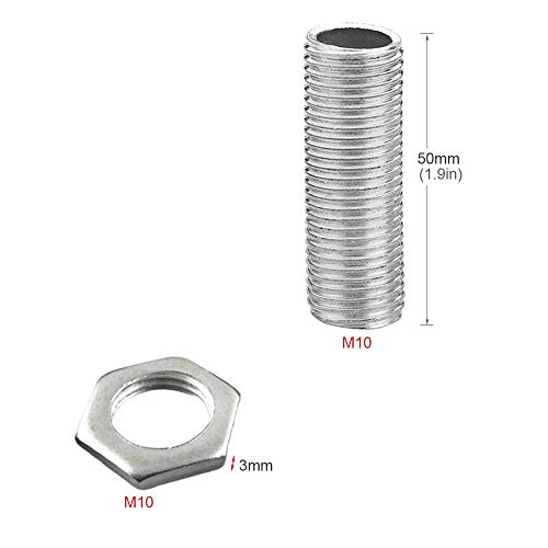 Image of Lamp Pipe Nipple Kit, Including M10 50 mm /2 inch Length Nipples and M10 Nut Thickness 3mm / 0.12 inch, Zinc-Plated, 10 Pack