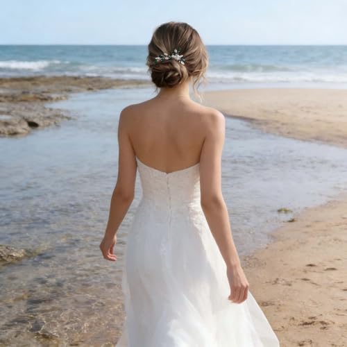 Cybche Peigne De Mariage En Cristal Perle Pour Les Mariées Peigne De Cheveux En Cristal Vert Strass Fait À La Main De Mariée Feuille Émeraude Cz Côté Perle Accessoires De Cheveux De – vue 9