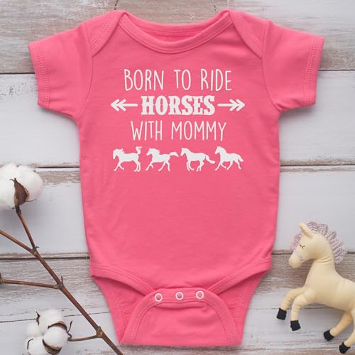 Born to Ride Horses with Mommy, Short Sleeve Horse Bodysuit, Baby Boy or Girl - Equestrian Pony Onesie Gift2