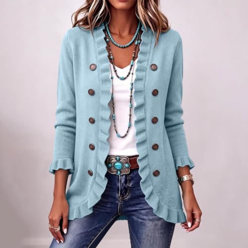 OTSANT Womens Knit Cardigan Sweater Ruffle Trim Long Sleeve Casual Top - image 3