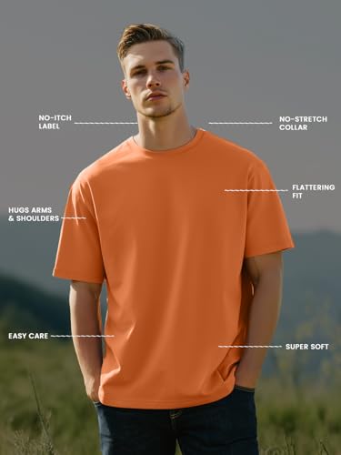 Image of Nobero 100% Cotton Oversized T Shirts for Men Stylish | Oversized Fit | Solid T Shirts for Men 180 GSM Combed Cotton | Round Neck Half Sleeve