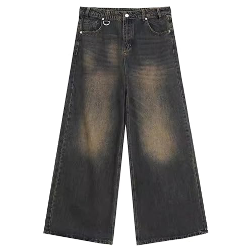 Men's Hip Hop Baggy Casual Jeans Casual Loose Fit Ripped Distressed Jeggings Wide Leg Skater Denim Pants (Blue,XX-Large)