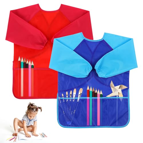 DSLSQD 2 Stück Malschürze Kinder, Wasserdicht Malkittel, Bastelschürze...