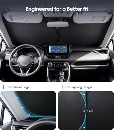 Image of Wigoo 2026 Upgrade Universal Car Windshield Sun Shade [100% Light Block, Durable 210D Oxford] Foldable Heat Insulation Interior Sun Visor to Keep Interior Cool with Storage Bag, XS(59 inchx21 inch)