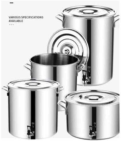 Olla sopera de acero inoxidable con grifo - Olla sopera redonda con asas suaves al tacto, fondo de composite, capacidad de 5 a 90 l, ideal para cocinar y servir