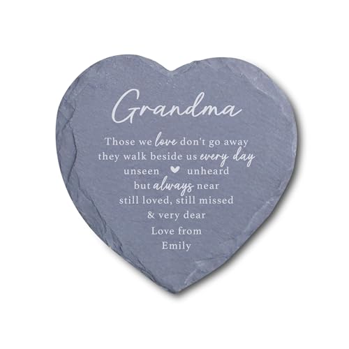 eBuyGB Personalised Graveside Memorial Ornament, Small Memorial Plaque, Slate Heart Shaped Cemetery Grave Decoration, Loved One Remembrance Gift