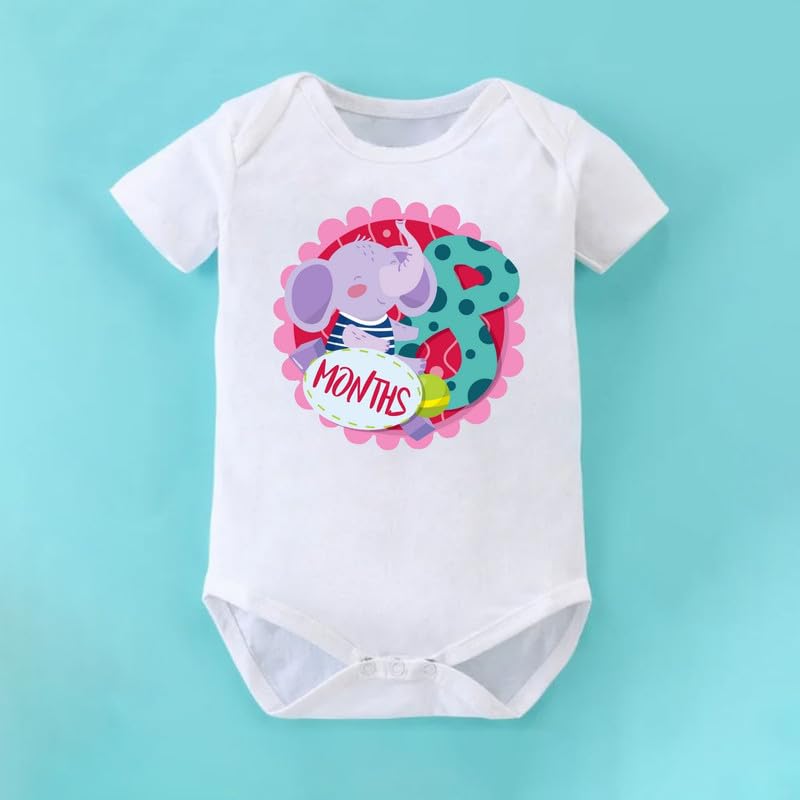 Image of KNITROOT Monthly Birthday Special Unisex Baby Romper Half Sleeve White Color